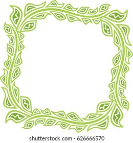 Beautiful green frame of leaves. Vector illustration.