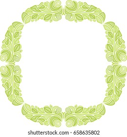 Beautiful green frame of leaves. Vector illustration.