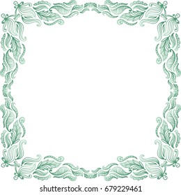 Beautiful green frame of leaves. Vector illustration.
