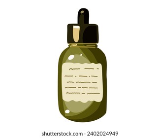 Beautiful green glass bottle with care cosmetics, eco, vector illustration