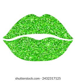 Beautiful green glitter lips, isolated on a transparent background. Happy St. Patrick's Day. Vector illustration