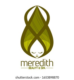 Beautiful green haired fairy logo vector