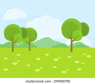 Beautiful green landscape. Vector flat illustration