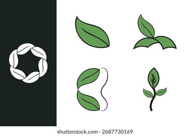 Hermoso conjunto de diseño de icono de hoja verde