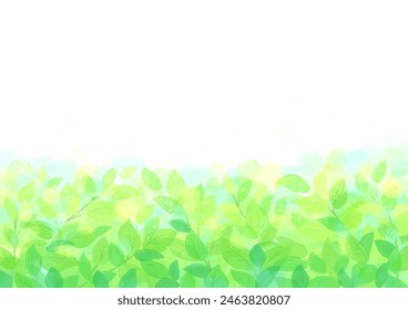 Hermoso verde frondoso fondo Vector pintado a mano acuarela material de Vector, fresco paisaje verde con luz brillante, espacio de texto disponible.