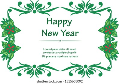 Beautiful green leafy flower frame, for design of card happy new year. Vector