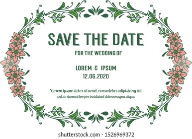 Beautiful green leafy flower frame, for decoration of card save the date. Vector