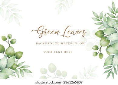 Beautiful green leaves background watercolo