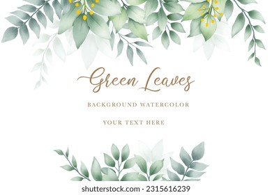 Beautiful green leaves background watercolor 