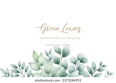 Beautiful green leaves background watercolor 