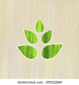 Beautiful green leaves on stylish canvas background. Vector illustration. Eco style. Natural bio product.