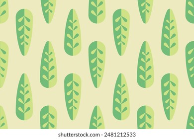 Beautiful green leaves seamless pattern in tribal.Ethnic leaf surface design background.Nature botanical folk art vector illustration.Design for eco,seasonal,earth,forest,tropical,element for decorate