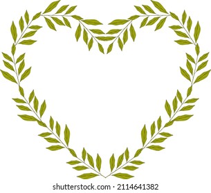 Beautiful green leaves in the shape of a heart. Vector illustration on a white background.