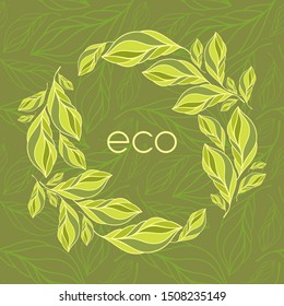 Beautiful green leaves wreath vector illustration. Decorative frame for eco friendly product design.