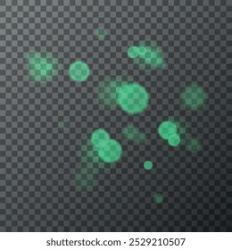 Beautiful green light effect on transparent background, glare, beautiful diffused light, bokeh effect