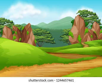 Beautiful green nature landscape illustration