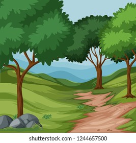 Beautiful green nature landscape illustration