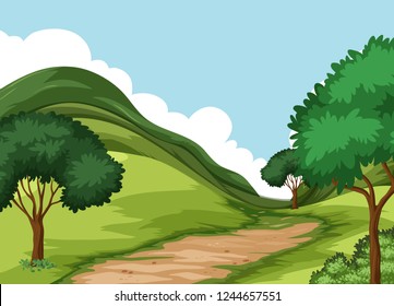 Beautiful green nature landscape illustration