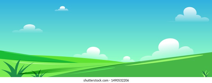 Beautiful green nature landscape view background for used as header or banner design.