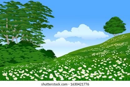 Beautiful green nature vector spring landscape 