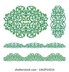 Beautiful green ornament, border and ovals