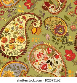 beautiful green  paisley seamless background