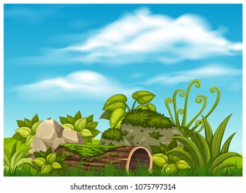 Beautiful Green plants and Clear Blue Sky illustration
