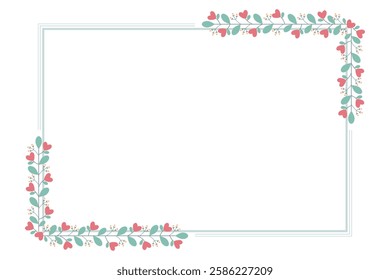 Beautiful Green Rectangular Frame With Leaves And Love Peach Flowers