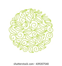 Beautiful green round decorative element of leaves. Vector illustration.