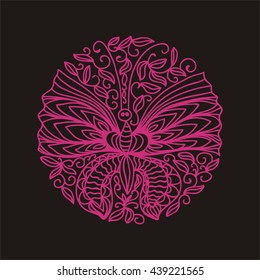 Beautiful green round decorative element of flowers and leaves. Vector illustration.