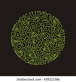 Beautiful green round decorative element of leaves. Vector illustration.