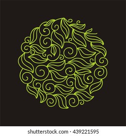 Beautiful green round decorative element of leaves. Vector illustration.