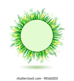 Beautiful Green Round Frame. Vector Illustration of Grass in Circle Isolated on white Background
