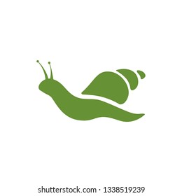 Beautiful green snail logo on white background. Eco style vector editable image isolated on white