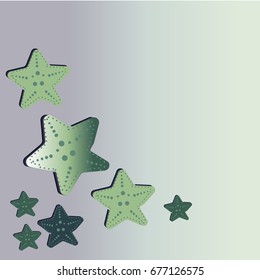 A beautiful green starfish washes ashore.vector bacground