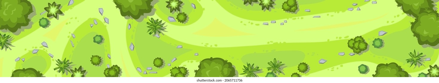 Beautiful Green Summer Landscape With Trees. View From Above. Illustration In A Flat Style. Scenarios From Above. Cartoon Design. Vector.