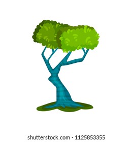 Beautiful green tree, fantasy nature landscape element, detail for computers game interface vector Illustration on a white background