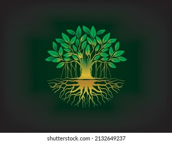 beautiful green tree vector illustration in circular shapes