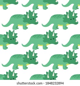 Beautiful green triceratops on a white background. Predators in a flat style. Cartoon animals reptiles for web pages.
Stock vector illustration for decor, design, baby textiles,
wallpaper