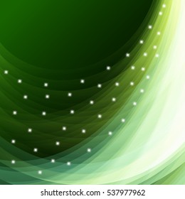 Beautiful green vector light effect of neon glow and flash. Abstraction background with flying design elements.