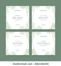 Beautiful green watercolor social media post template