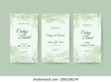 Beautiful green watercolor wedding social media stories template