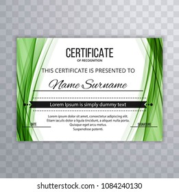 Beautiful green wavy certificate template