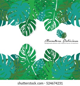 Beautiful, Green, Waxy Leaves with Room for Text (Monstera Deliciosa). Can be used for wallpaper, pattern fills, textile, web page background, surface textures. Vector illustration.