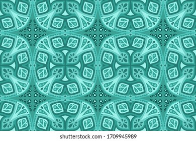 Beautiful green web background with abstract eastern seamless pattern