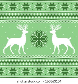 Beautiful green winter ornament with deer and snowflakes