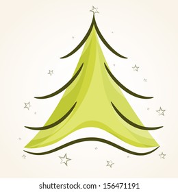 Beautiful green Xmas tree on floral decorated background for Merry Christmas celebration. 
