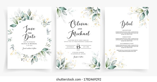 Beautiful greenery frame on wedding invitation card template