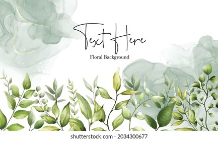 beautiful greenery leaves background design with alcohol ink