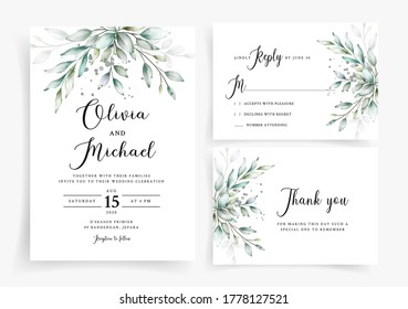 Hermosa plantilla de tarjeta de boda verde